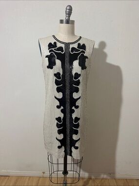 BCBGMaxAzria White Mini Dress with Black Embroidered Panel